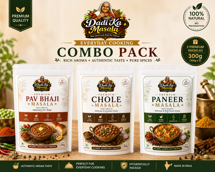 Dadi Ka Masala Everyday Cooking Combo Pack (3 x 100g) | Pav Bhaji Masala, Chole Masala & Paneer Masala | Premium Indian Spice Blend