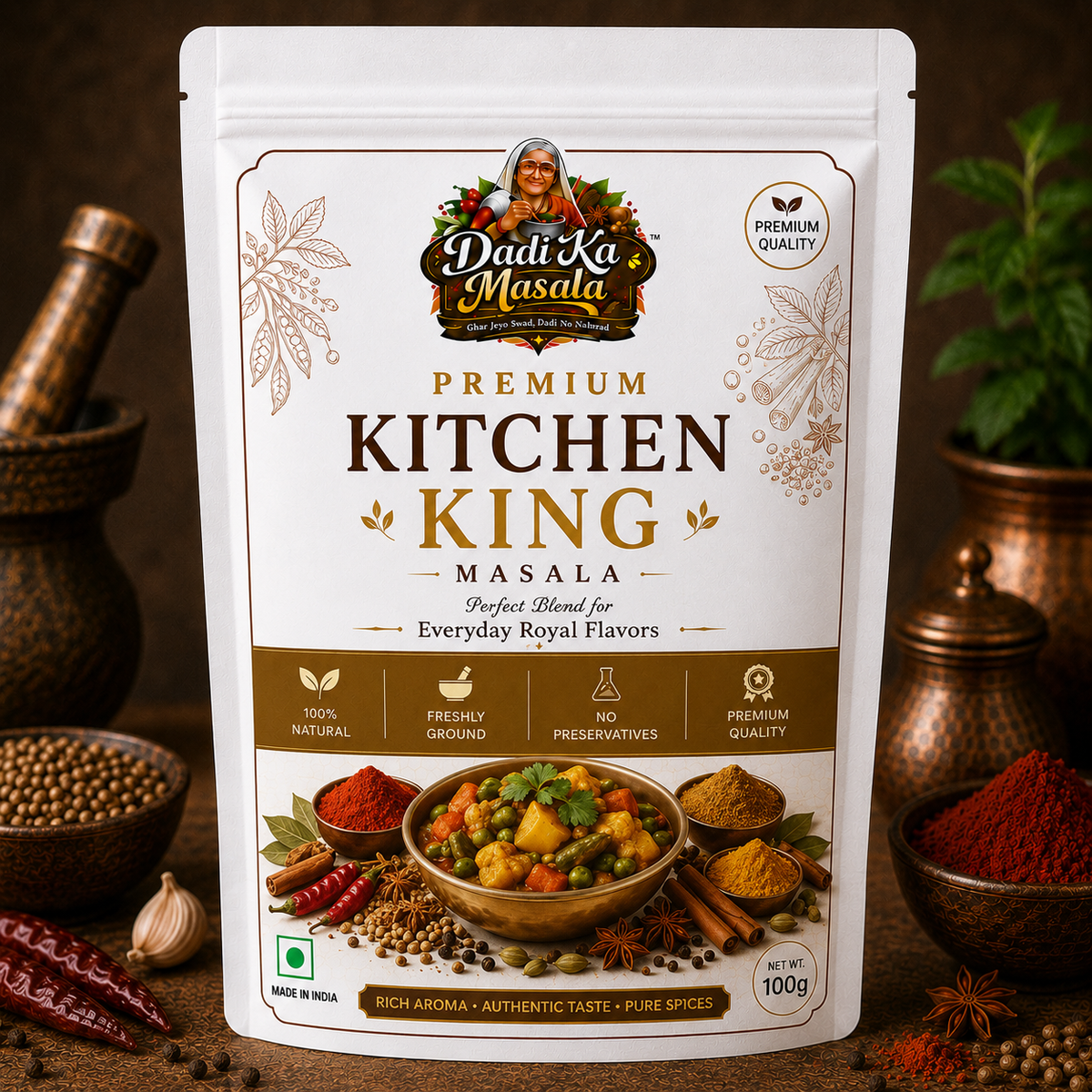 Dadi Ka Masala Premium Kitchen King Masala 100g | All-in- One Indian Curry Spice Mix | Freshly Ground | 100% Natural | No Preservatives