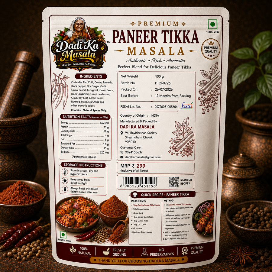 Dadi Ka Masala Premium Paneer Tikka Masala 100g | Authentic Restaurant Style Spice Blend