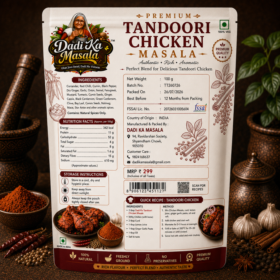 Dadi Ka Masala Premium Tandoori Chicken Masala 100g | Authentic Tandoori Spice Blend
