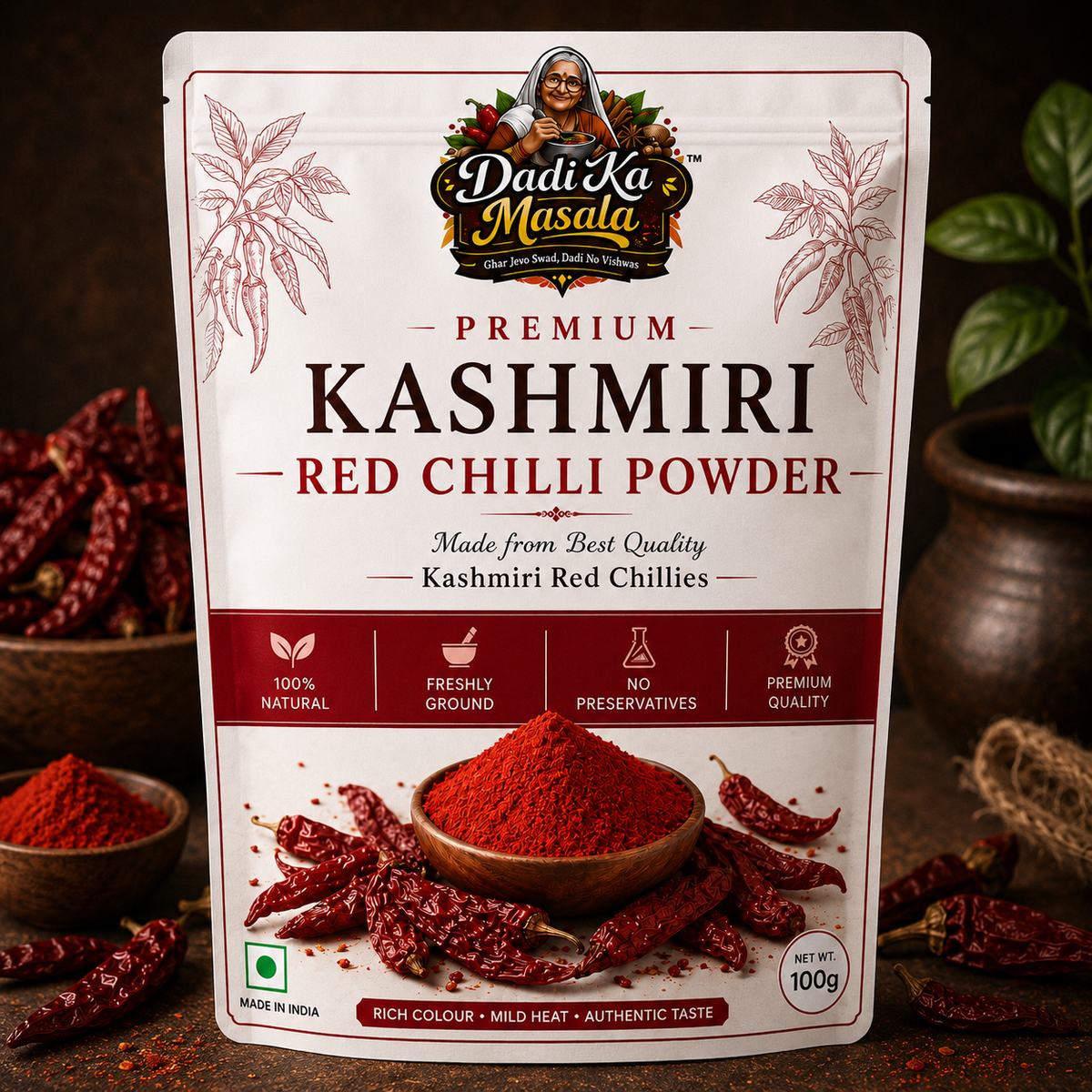 Dadi Ka Masala Premium Kashmiri Red Chilli Powder 100g | Pure Lal Mirch Powder