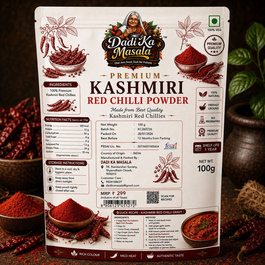 Dadi Ka Masala Premium Kashmiri Red Chilli Powder 100g | Pure Lal Mirch Powder
