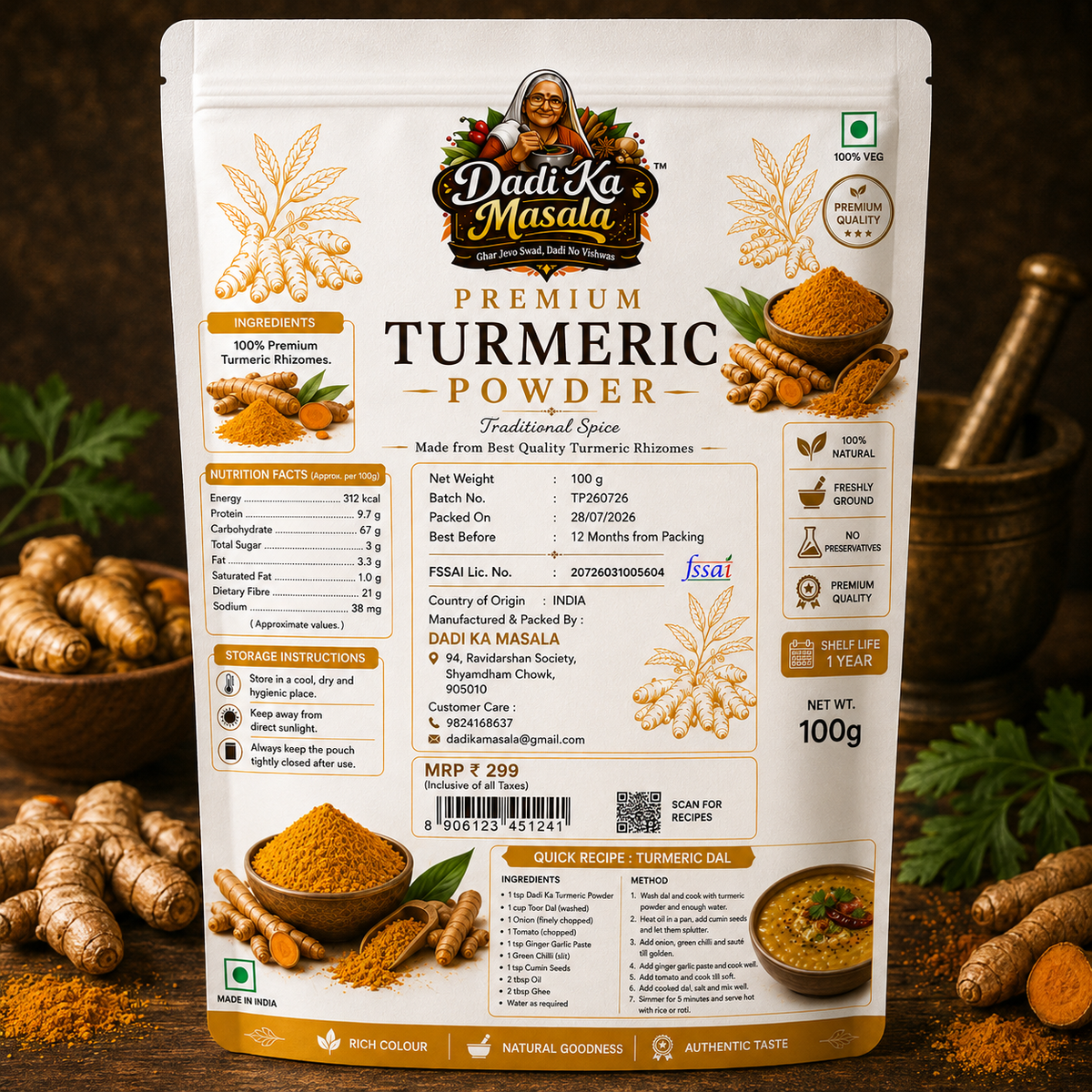Dadi Ka Masala Pure Turmeric Powder (Haldi) 100g | Freshly Ground