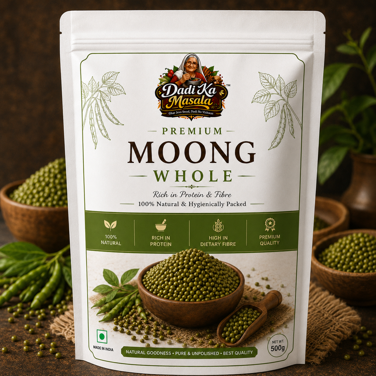 Dadi Ka Masala Premium Whole Moong (Green Gram) 500g | High Protein & Natural