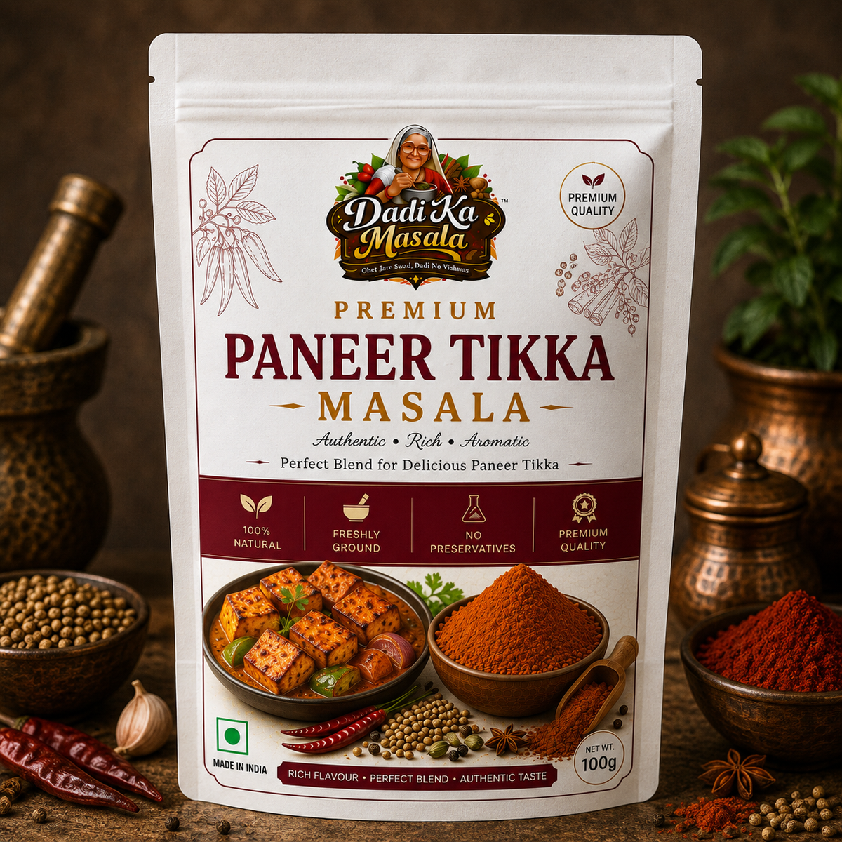 Dadi Ka Masala Premium Paneer Tikka Masala 100g | Authentic Restaurant Style Spice Blend