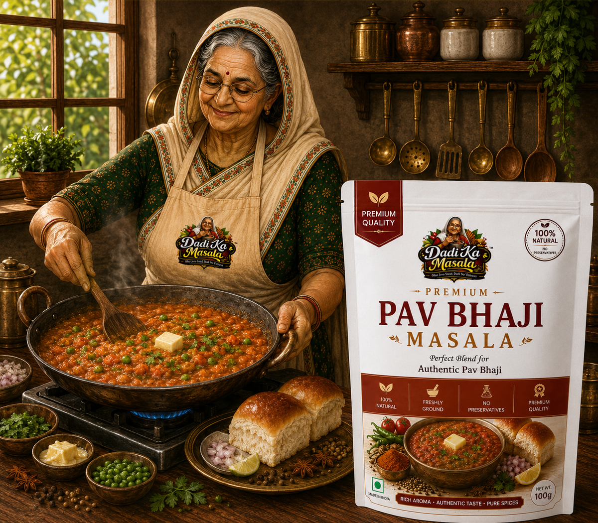 Dadi Ka Masala Premium Pav Bhaji Masala 100g | Authentic Mumbai Street Style Spice Blend | Freshly Ground | 100% Natural